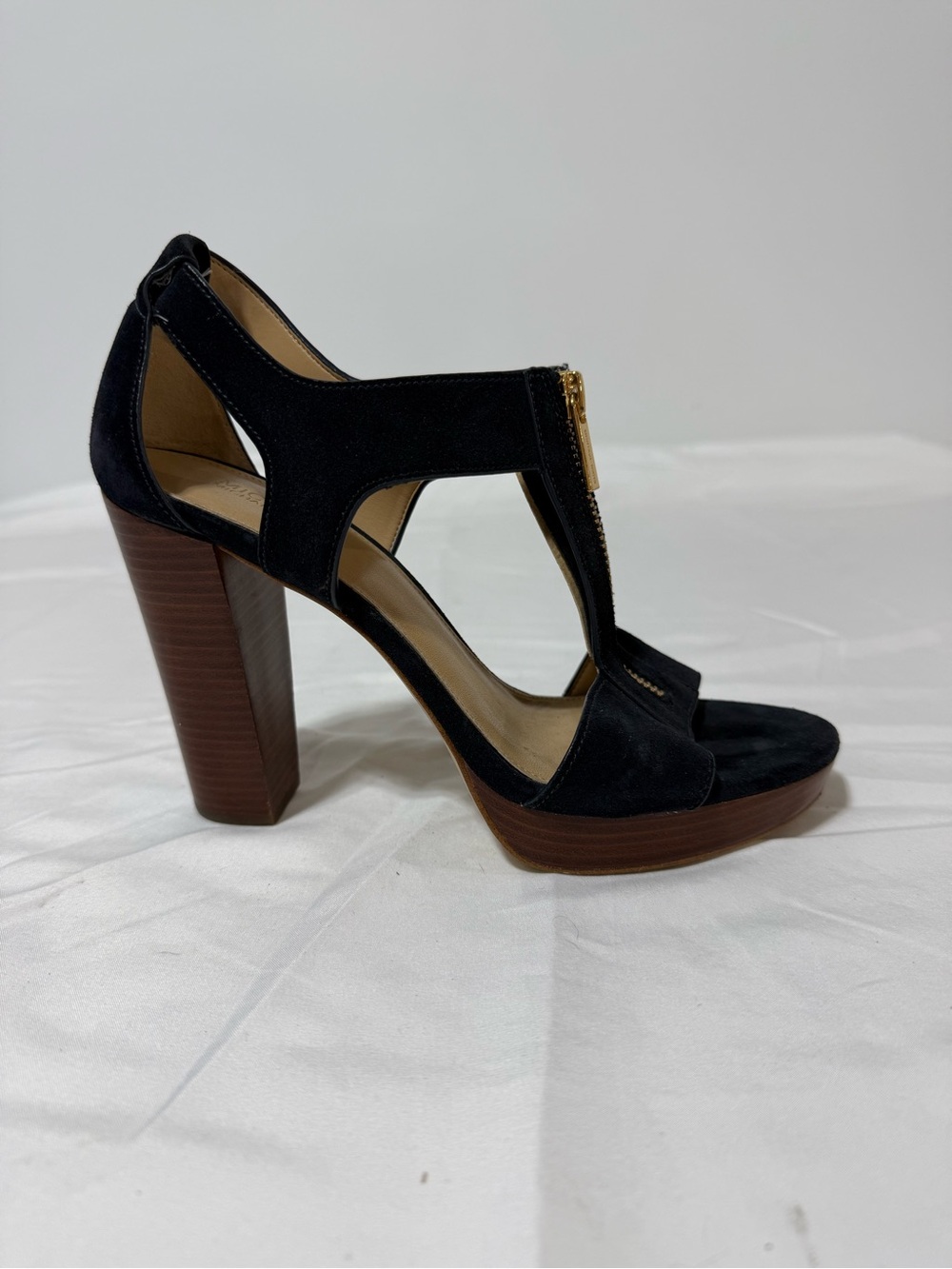 Michael Kors dark blue Suede T-Strap Platform High Heel Sandals